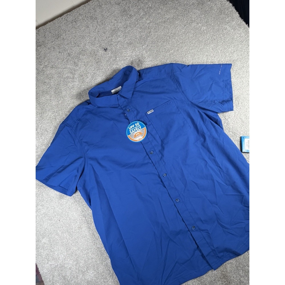 Columbia Tamiami Solid Short Sleeve Fishing Shirt Blue X-Large Hiking Vented New